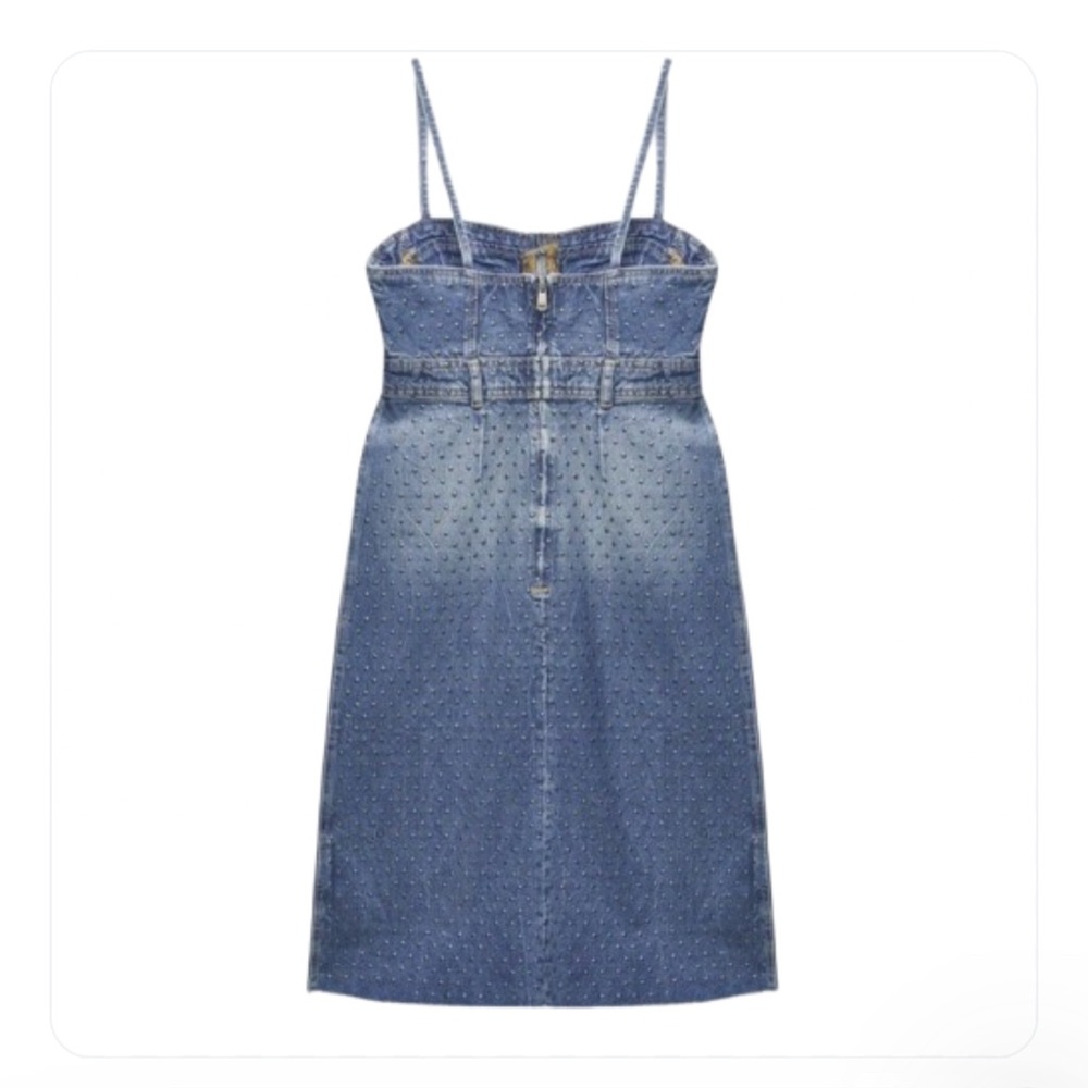 NEW ZARA Denim Dress Bustier Studded Midi Jeans Medium Blue Wash Size XS - Picture 3 of 6